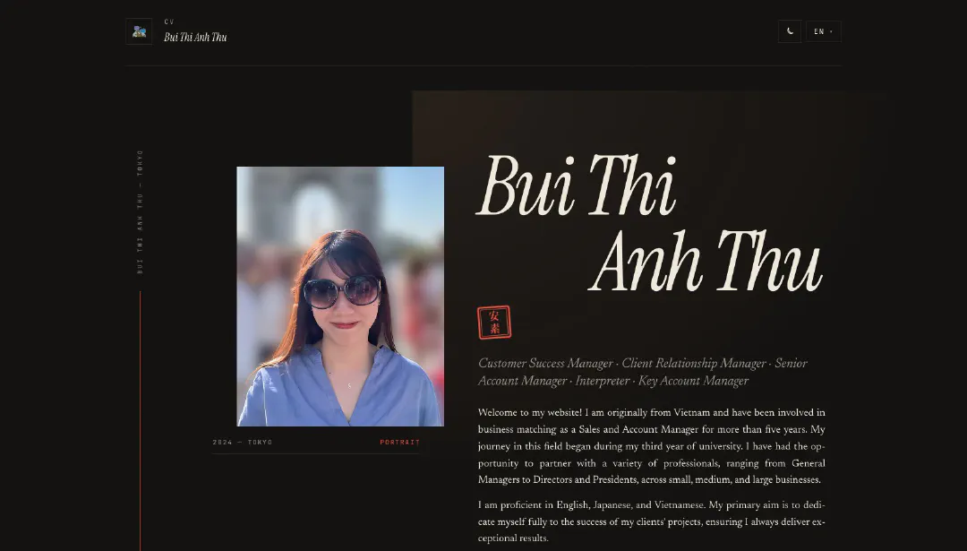 Screenshot of the Anh Thu website