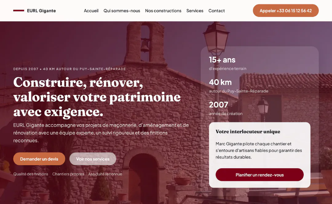 Screenshot of the EURL Gigante website